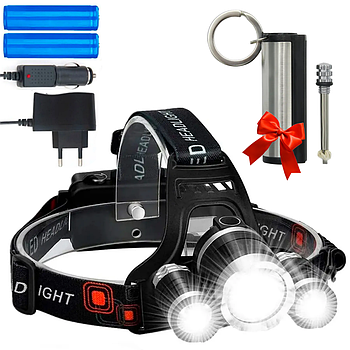 Налобний ліхтар RJ-3000 Т6+2XPE + Подарунок Вічний сірник Make Fire / Акумуляторний ліхтарик на голову