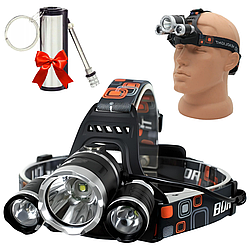 Налобний LED ліхтар RJ 3000, 2х18650 + Подарунок Вічний сірник Make Fire / Потужний світлодіодний ліхтар на голову