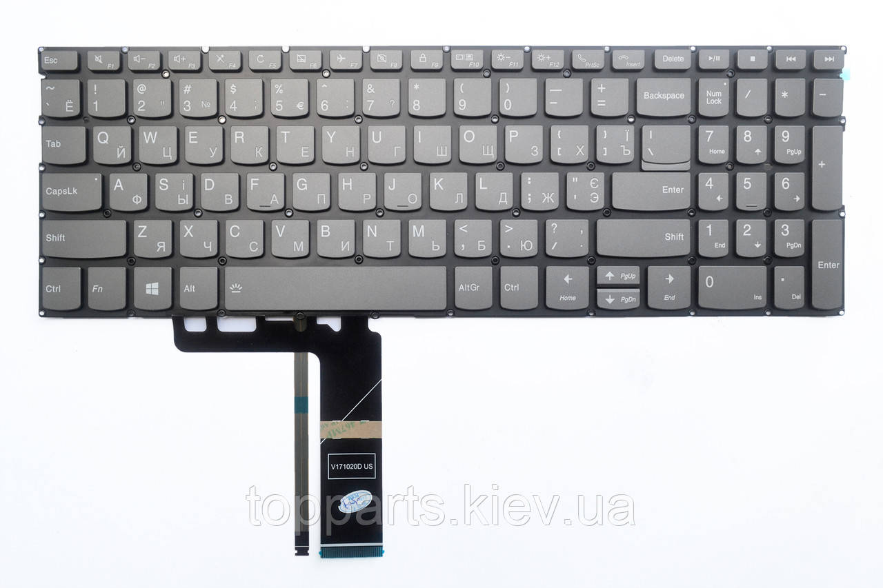 Клавіатура ноутбуків Lenovo ThinkBook 15-IIL, 15-IML, IdeaPad S540-15IML/15IWL Series темно-сіра, підсвітка UA/RU/US