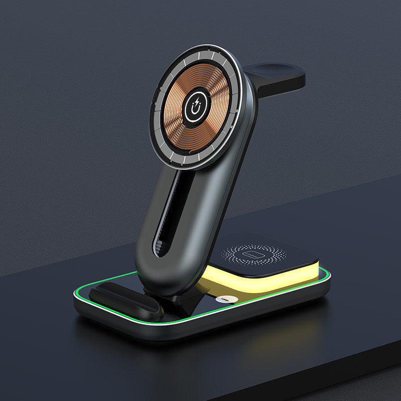 Бездротова зарядка MagSafe A8 QI док станція для iPhone Apple Watch AirPods для айфона з підсвіткою нічник