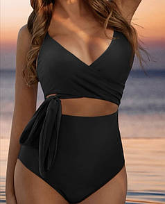 Суцільний жіночий купальник чорний XL