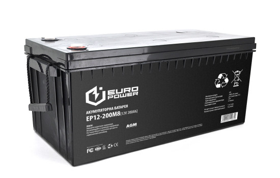 Аккумулятор Europower agm ep12-200m8 12v 200ah, фото 1