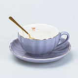 Чашка керамічна з блюдцем та ложкою 200 мл Бузкова, фото 2