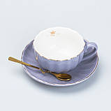 Чашка керамічна з блюдцем та ложкою 200 мл Бузкова, фото 3