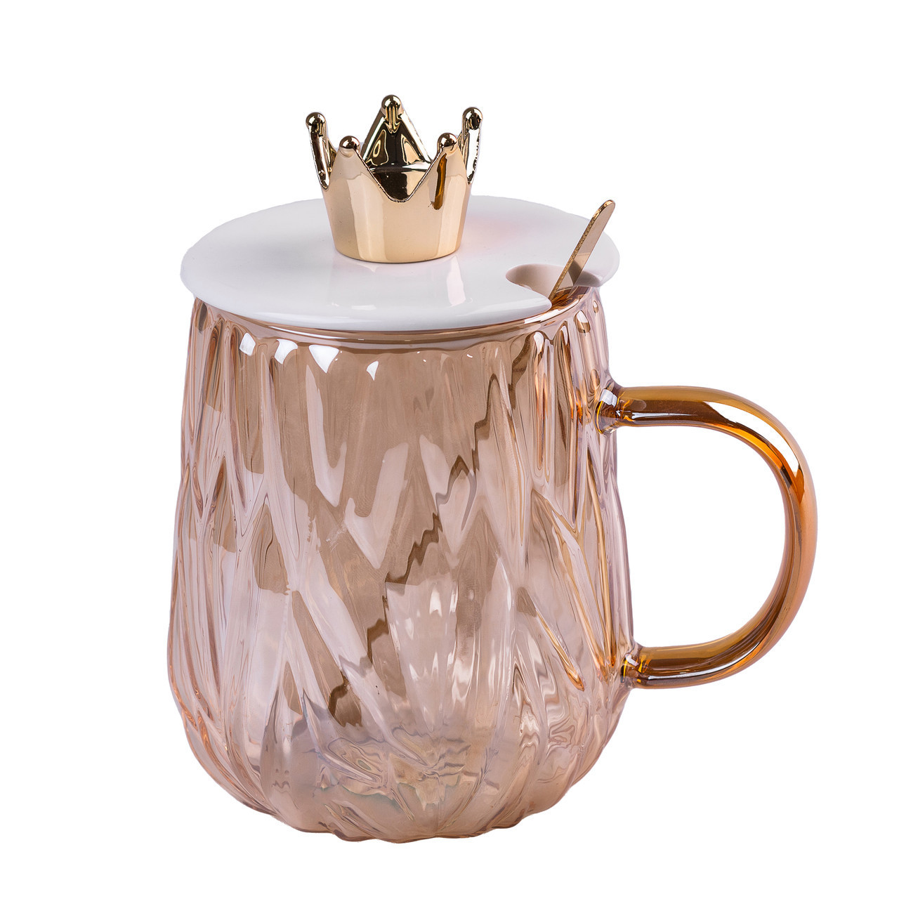 Чашка скляна HP-407 400мл з кришкою та ложкою Tea Color, фото 1