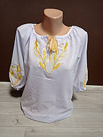 Жіноча біла блузка з вишивкою "Золоті колоски" з рукавом 3/4 Україна УкраїнаТД 42-64 розміри шифон