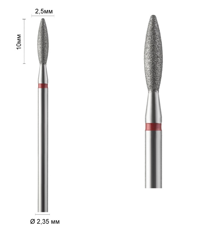 Фреза алмазна Ø 2,5 мм 242 полум'я подовжене, червона насічка 514-025 DLX, фото 1