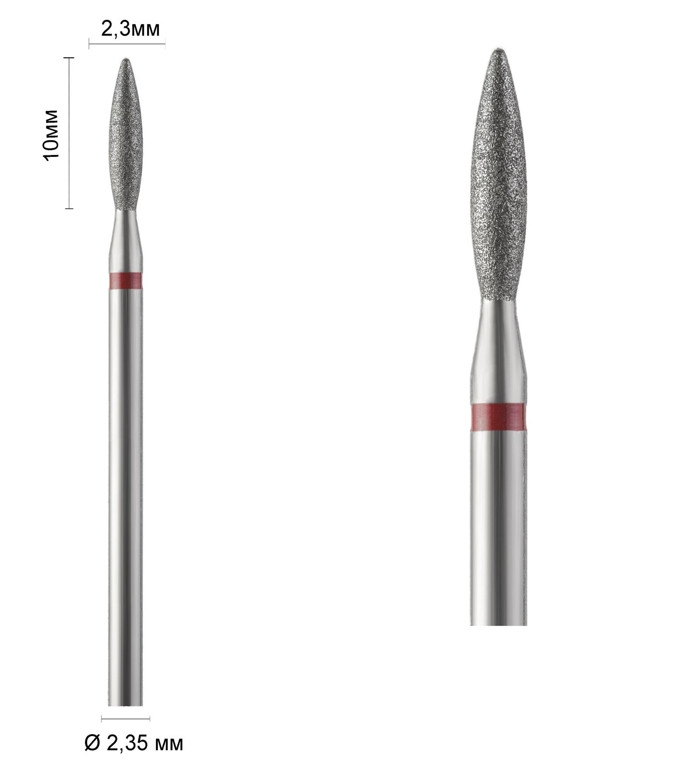 Фреза алмазна Ø 2,3 мм 242 полум'я подовжене, червона насічка 514-023 DLX, фото 1