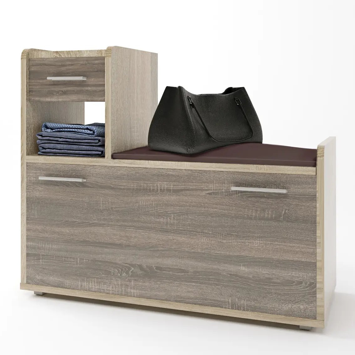 Тумба для взуття з м'яким сидінням Тандем (ліва) Дуб сонома, Трюфель (90х38х74 см) Еверест, фото 1