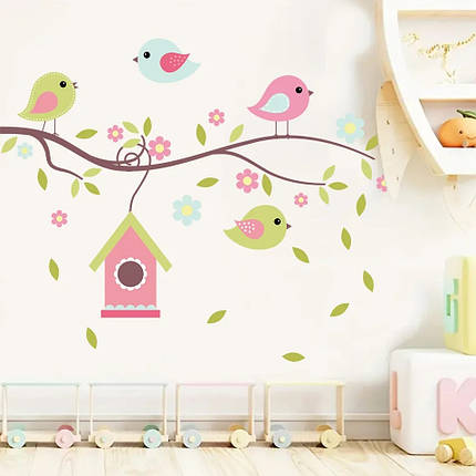 Наклейка BRUP на стіну Pretty birds Пташки біля будиночка (лист 40 х 60 см) Б77-3, фото 1