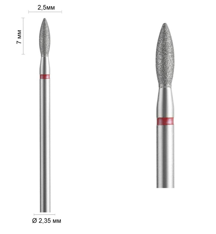 Фреза алмазна Ø 2,5 мм 243 полум'я, червона насічка 514-025 DLX, фото 1