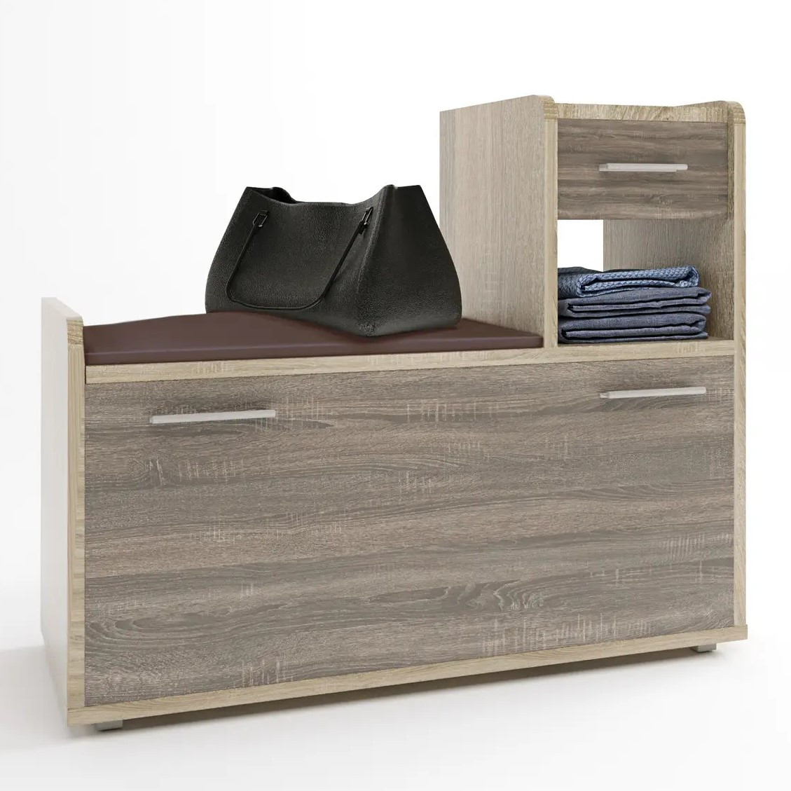 Тумба для взуття з м'яким сидінням Тандем (права) Дуб сонома, Трюфель (90х38х74 см) Еверест, фото 1