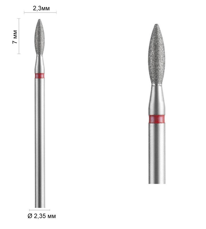 Фреза алмазна Ø 2,3 мм 243 полум'я, червона насічка 514023 DLX, фото 1