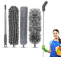 Телескопічна щітка для пилу з висувною штангою та 3 змінними наконечниками Сірий