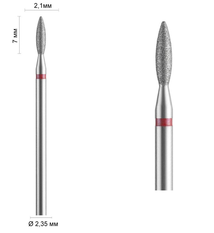 Фреза алмазна Ø 2,1 мм 243 полум'я, червона насічка 514-021 DLX, фото 1