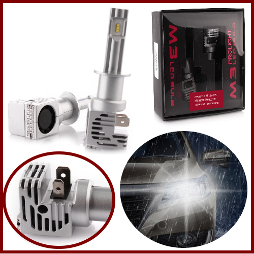 Світлодіодні LED-лампи в фару авто H1 12 V-24 V Megalight M3 6500 K 6500L 27W активне охолодження