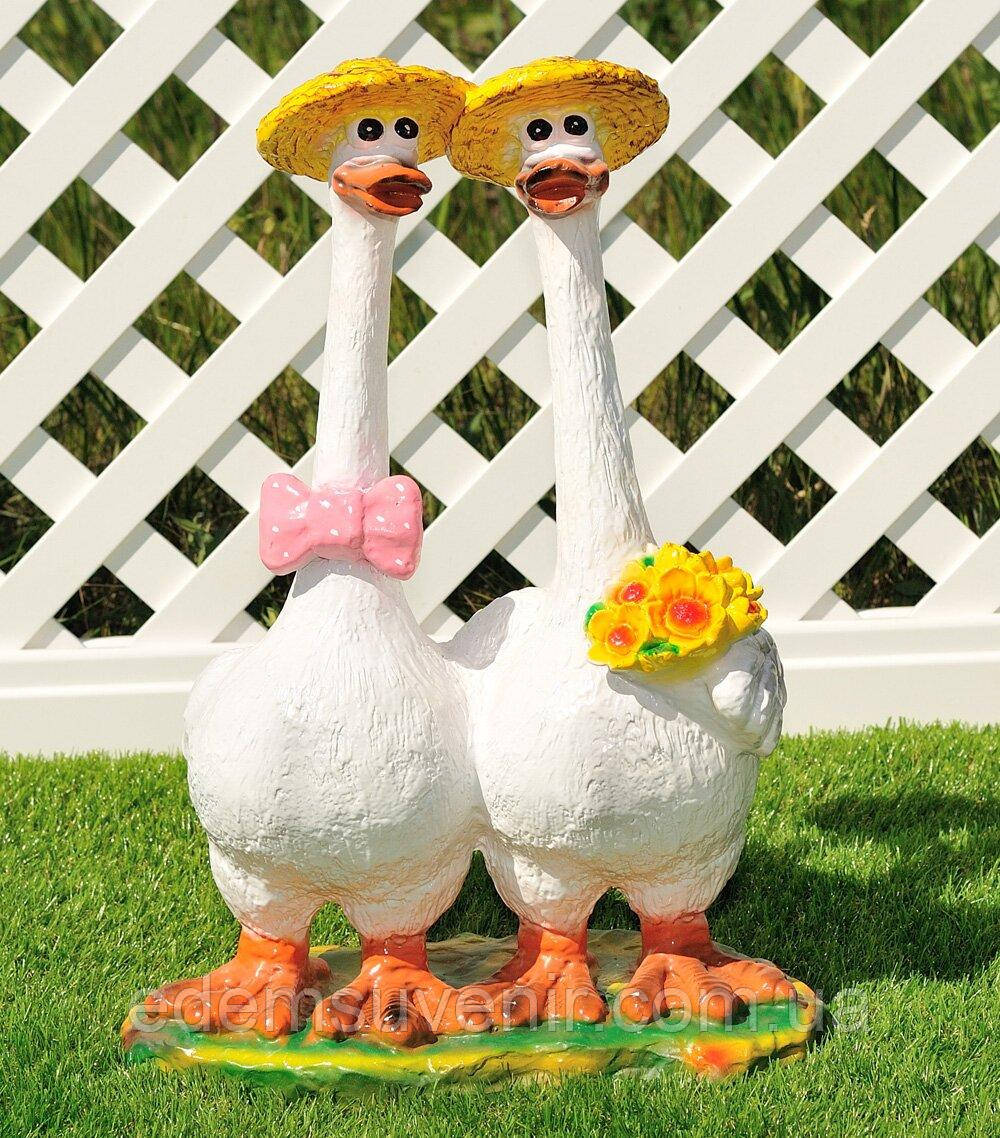 Садова фігура Гуси веселі (55х36х26 см), фігурки для саду, садові фігури з полістоуну, садово-паркові фігури, фото 1