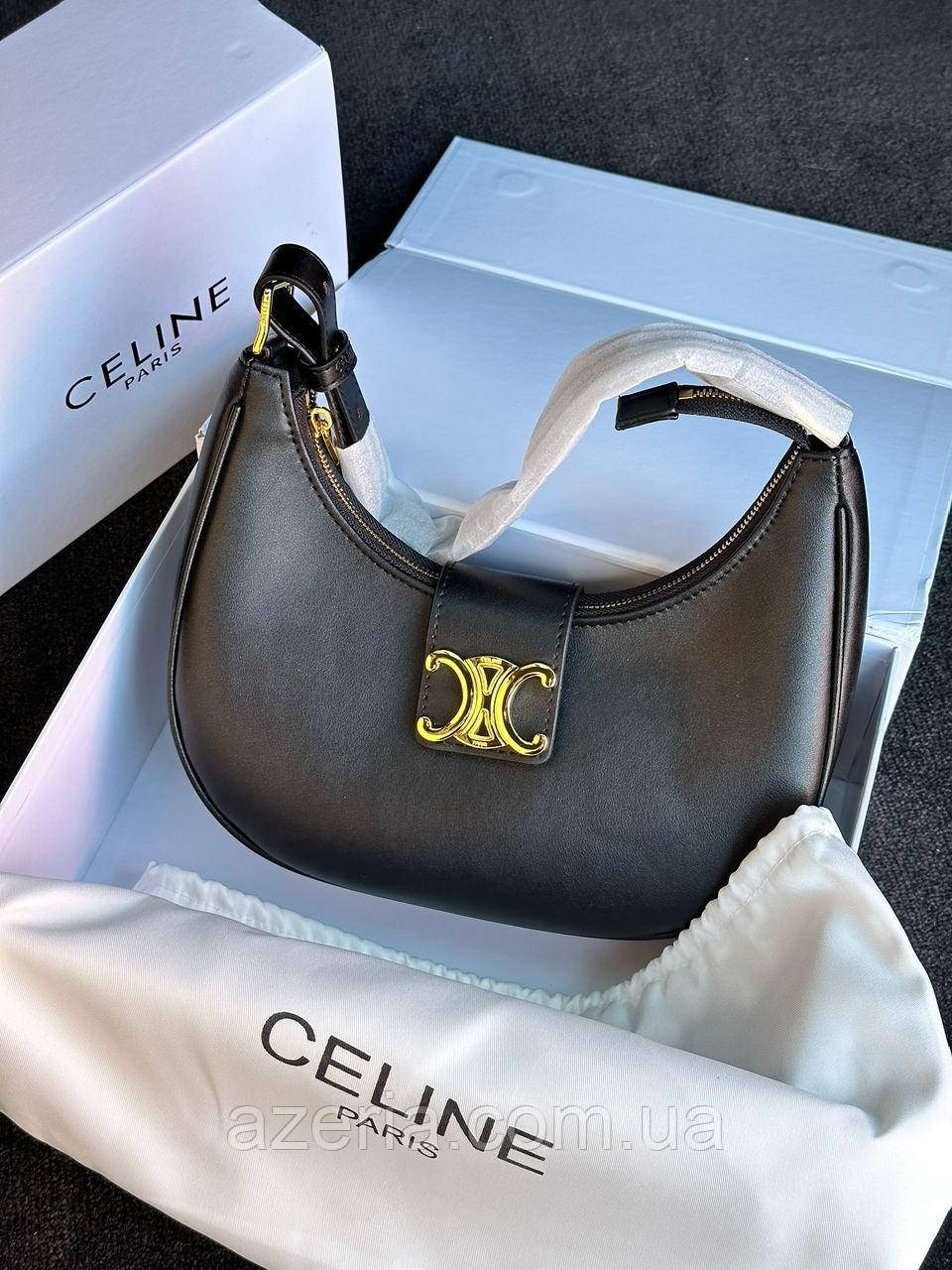 Стильна шкіряна жіноча сумка Celine натуральна жіноча сумка на плече чорна сумка зі шкіри натуральної