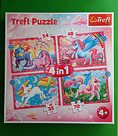 Пазли 4 в 1 (35, 48, 54 та 70 елементів). Єдинороги та магія. Tref