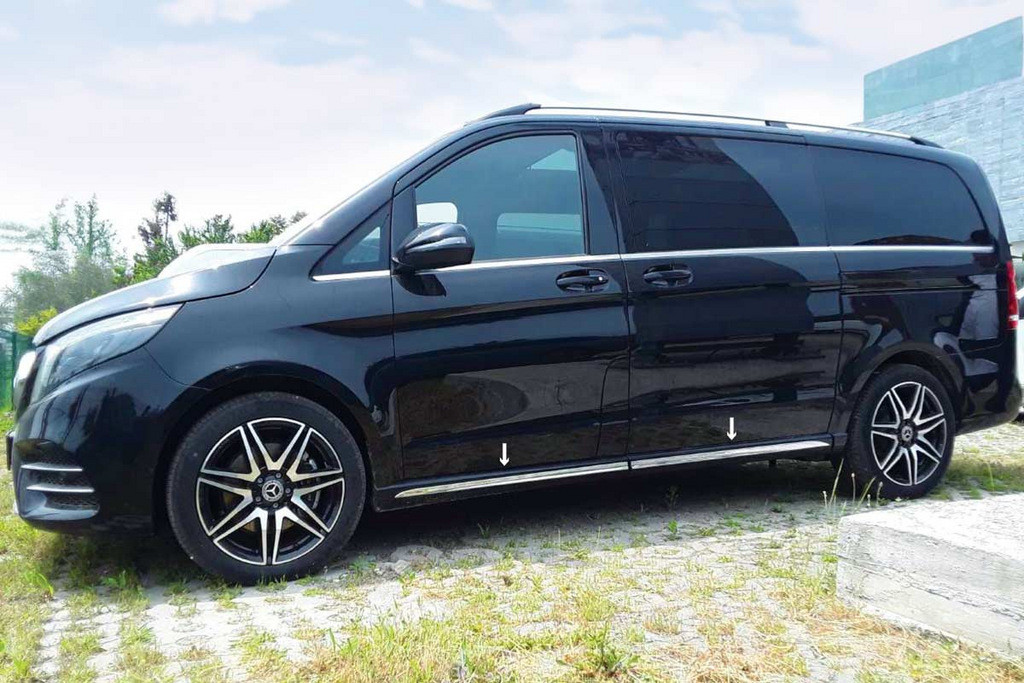 Молдинги на пороги (4 шт, нерж) для Mercedes Vito / V-class W447 2014-2024 рр, фото 1