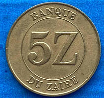 Монета Заїру 5 заїр 1987 р.
