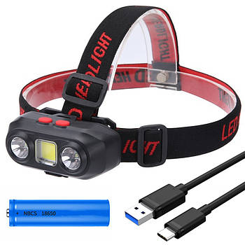 Налобний ліхтарик акумуляторний з USB зарядкою, BL-303 / LED ліхтарик на голову / Світлодіодний ліхтар