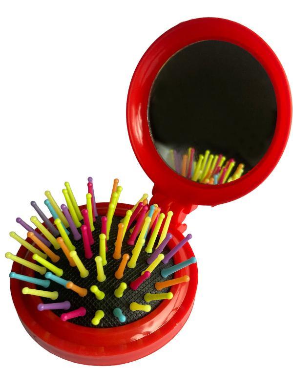 Расческа массажная складная кругла, с зеркалом, фото 1