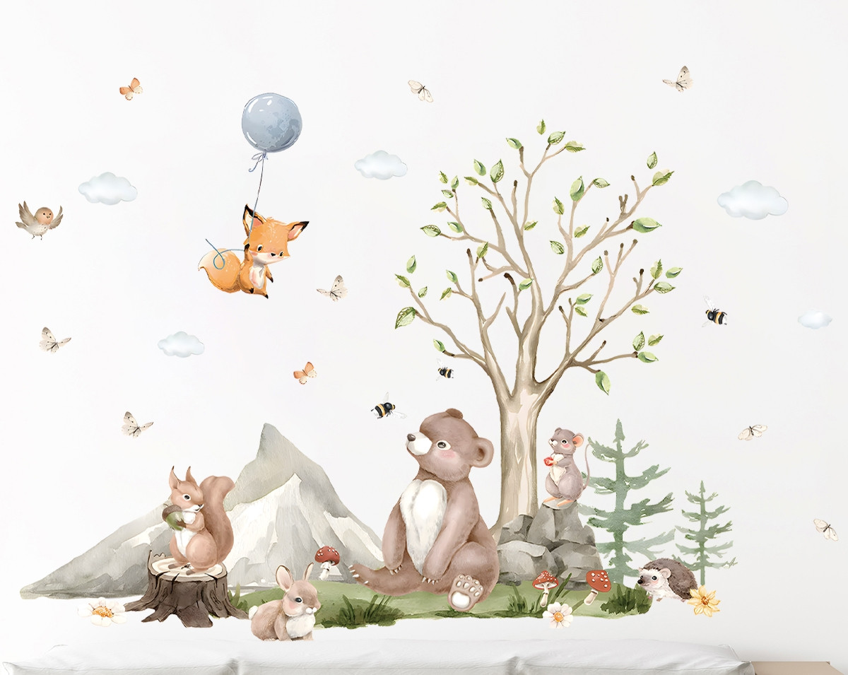 Наклейка на стіну BRUP Звірі на галявині біля дерева ( лист 30 х 90 см) Б396-12
