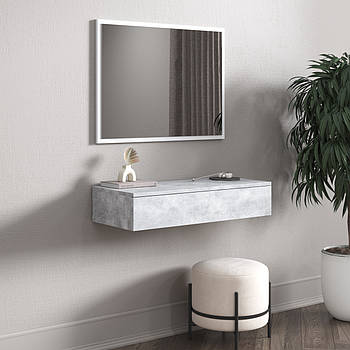 Туалетний столик навісний з ящиком колір бетон (світл-сірий) 80*15*30см