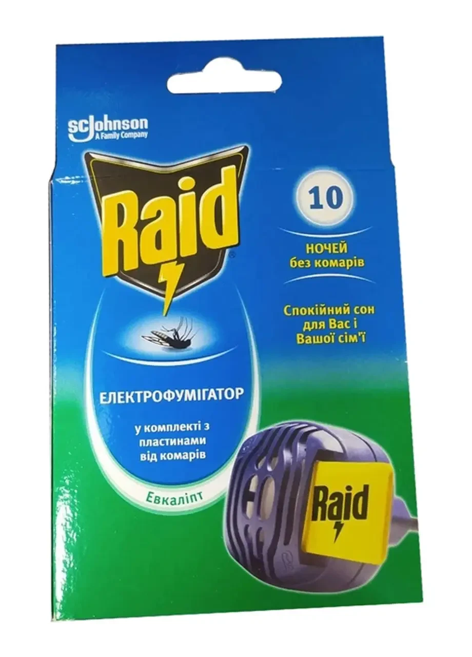 Електрофумігатор від комарів Raid Евкаліпт у комплекті 10 пластин