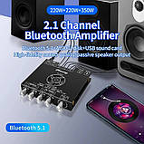 Підсилювач звуку 2.1 TPA3255 Bluetooth v5.1 220Вт*2 + 350Вт DC 18-38В YS-AS21, ZK-AS21, фото 3