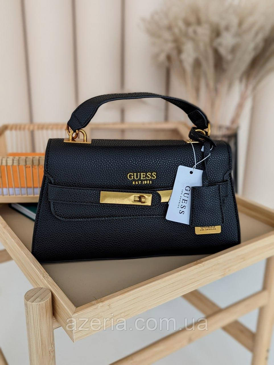 Стильна ділова жіноча сумка Guess Enisa шкіряна жіноча сумка з ручкою чорна сумка крос-боді