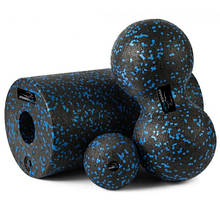 Набір для йоги Power system PowerPlay PP-4008 EPP Foam Roller Set роллер + 2 масажні м'ячі (Чорно-синій)
