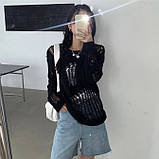 Светр оверсайз рваний жіночий в'язаний туніка, фото 8