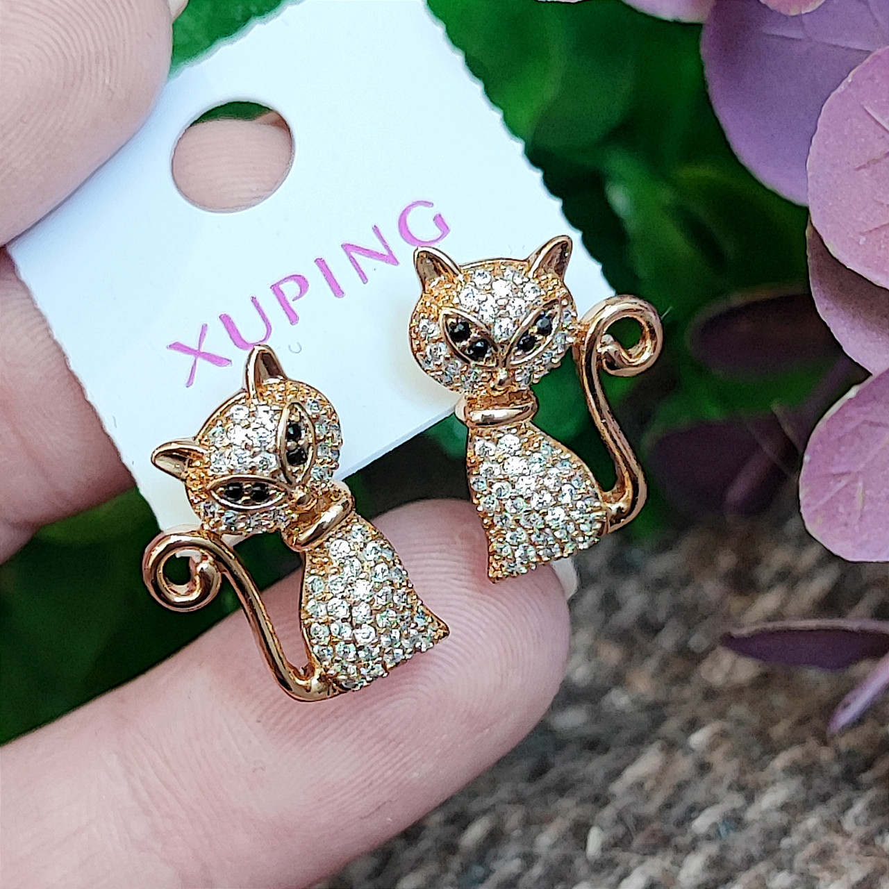 Сережки котики Xuping довжина 1.9см  медичне золото позолота 18К  с1451