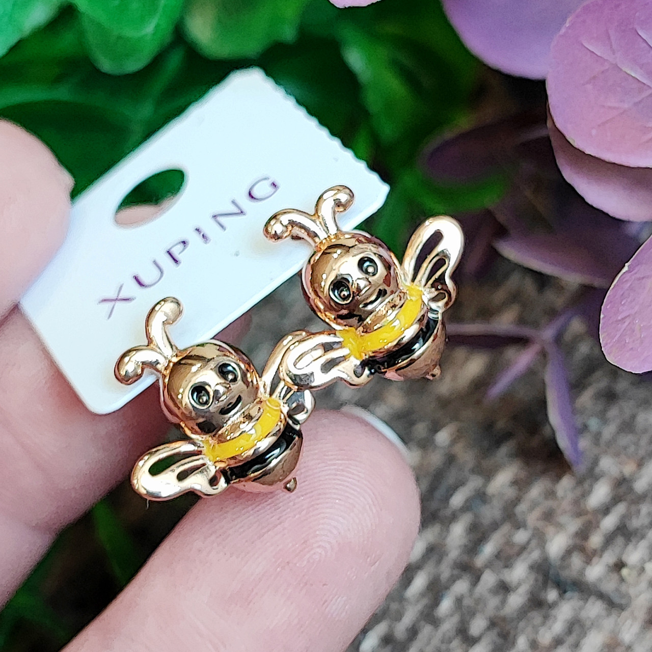 Сережки бджілки дитячі Xuping довжина 1.6см медичне золото позолота 18К с1455