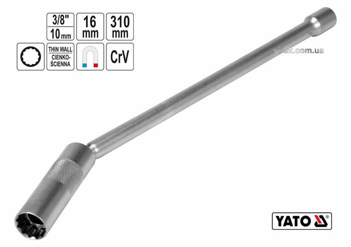 Свечной ключ на 16 мм с удлинителем 3/8" и магнитом YATO YT-08164 Obana ...