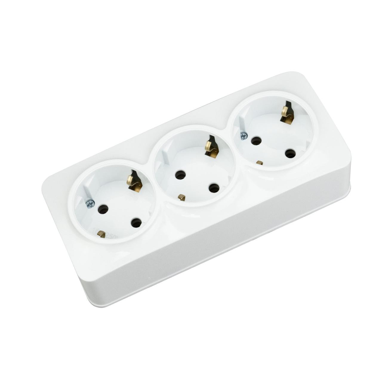 Розетка потрійна з заземленням біла -3E. Гарантія 24 місяці.