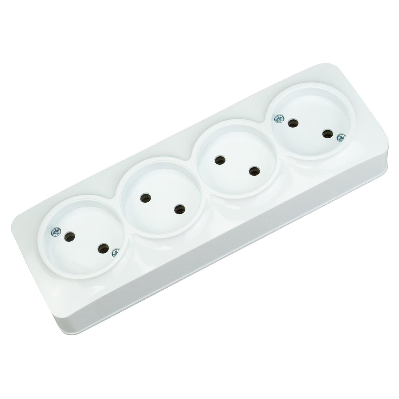 Розетка четверна з заземленням біла -4Е. Гарантія 24 місяці.