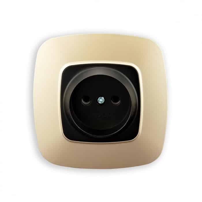 Розетка одинарна без заземленням чорний-золото. Гарантія 24 місяці.