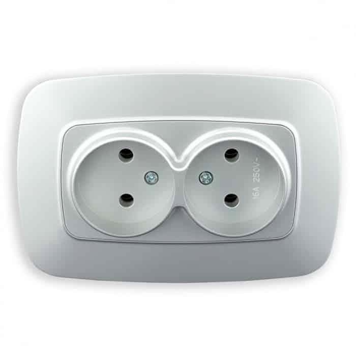 Розетка подвійна без заземлення срібло. Гарантія 24 місяці.