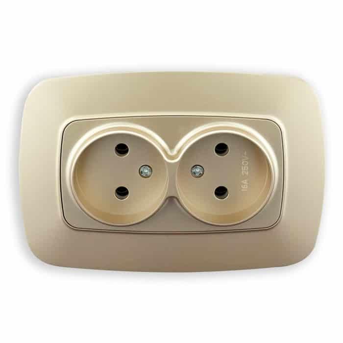 Розетка подвійна без заземлення золото. Гарантія 24 місяці.