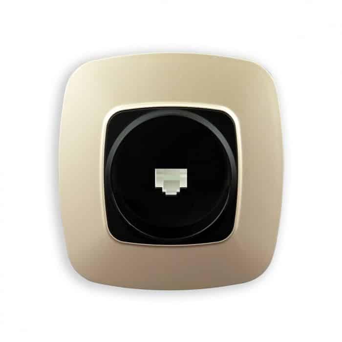 Розетка телефонна чорний-золото. Гарантія 24 місяці.