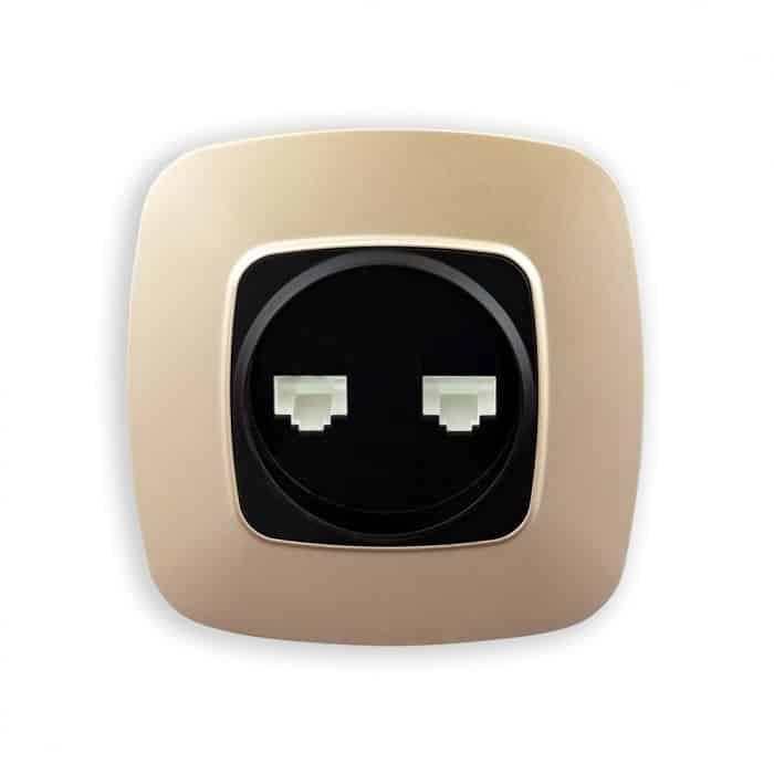 Розетка подвійна комп’ютерна чорний-золото. Гарантія 24 місяці.