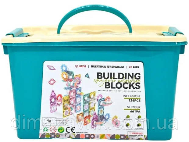 Магнітний Конструктор 6619 A26 "Городок, трек, кульки" 126 деталей, у боксі, фото 1