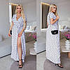 Легка літня довга в горошок сукня з запахом з пояском, батал великі розміри, фото 2