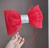 Дворічний великий бант на обручі Ободок Червоний бант бантик Обруч для волосся Ободок з великим бантом 280 грн