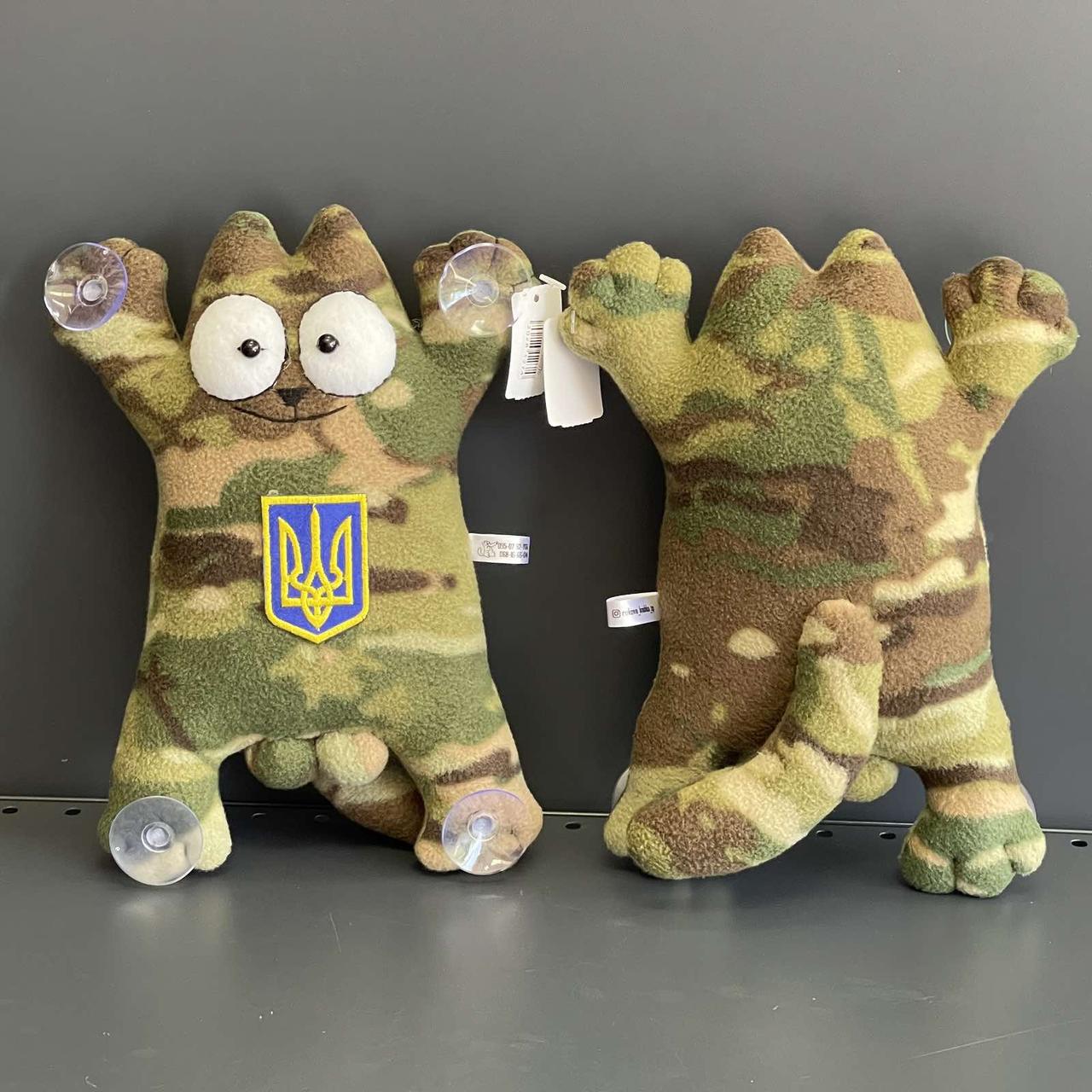 Іграшка подушка на присосках "Кіт Саймон. Герб. Камуфляж. Я люблю Україну", середня, ручної роботи, Мягкая игрушка "Котик"