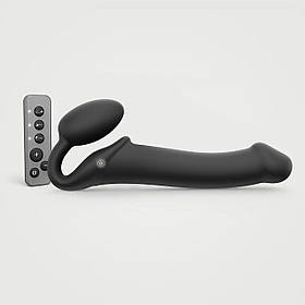 Безремний страпон із вібрацією Strap-On-Me Vibrating Black L, діаметр 3,7 см, пульт ДК, регульований