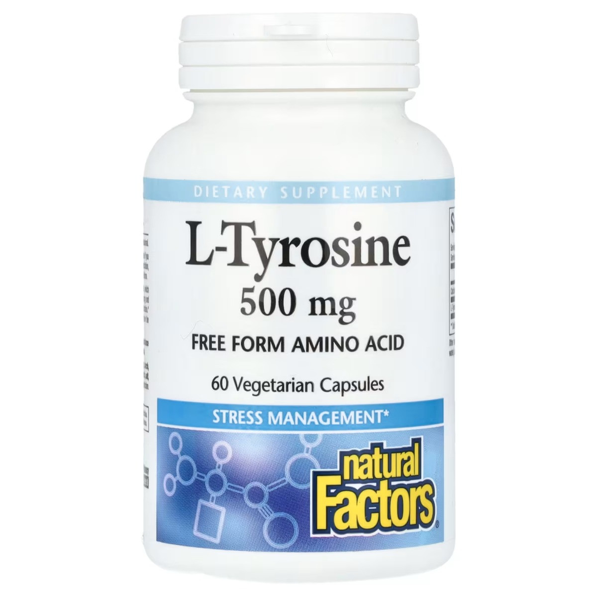 L-тирозин, 1000 мг, L-Tyrosine, Natural Factors, 60 вегетаріанських капсул, фото 1
